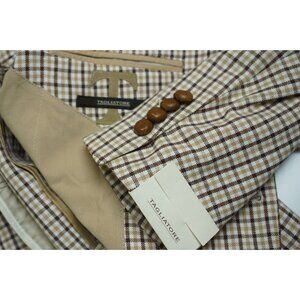Tagliatore Brown White Plaid Cotton Linen Sport Coat Jacket Sz 40R Brand New
